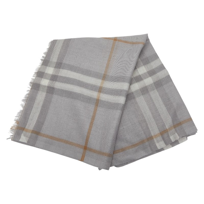 バーバリー チェック 大判 ストール グレー ウール シルク レディース BURBERRY 【中古】