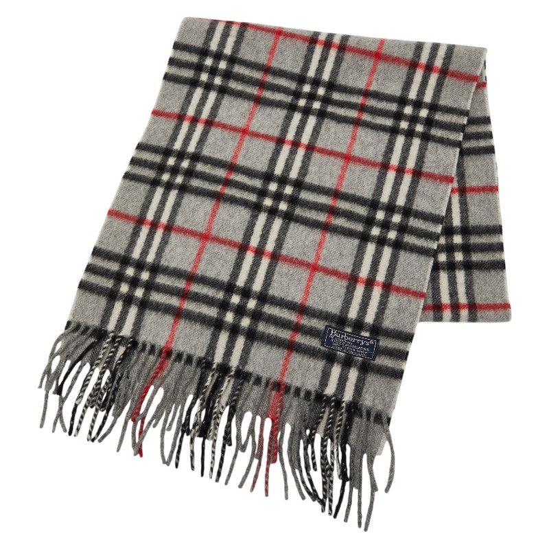 バーバリー チェック マフラー グレー カシミア100％ メンズ BURBERRY 【中古】