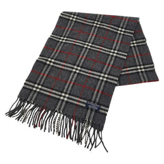 バーバリー ロンドン チェック マフラー グレー カシミヤ100% メンズ BURBERRY 【中古】