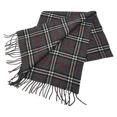 バーバリー ロンドン チェック マフラー グレー カシミヤ100% メンズ BURBERRY 【中古】