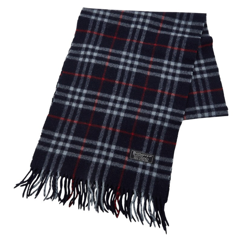 バーバリー チェック マフラー ネイビー カシミヤ100% メンズ BURBERRY 【中古】