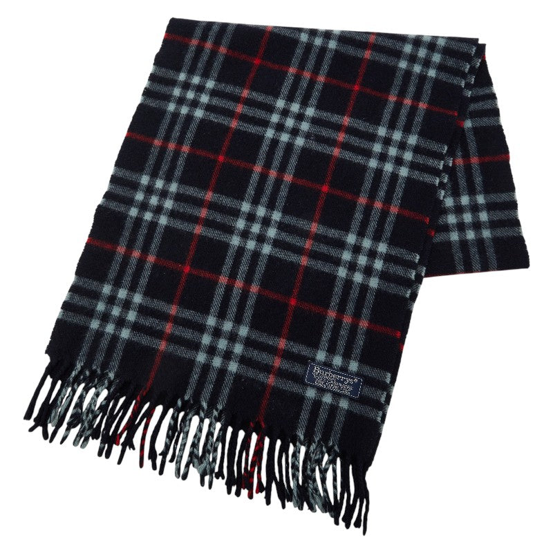 バーバリー チェック マフラー ネイビー カシミア100％ メンズ BURBERRY 【中古】
