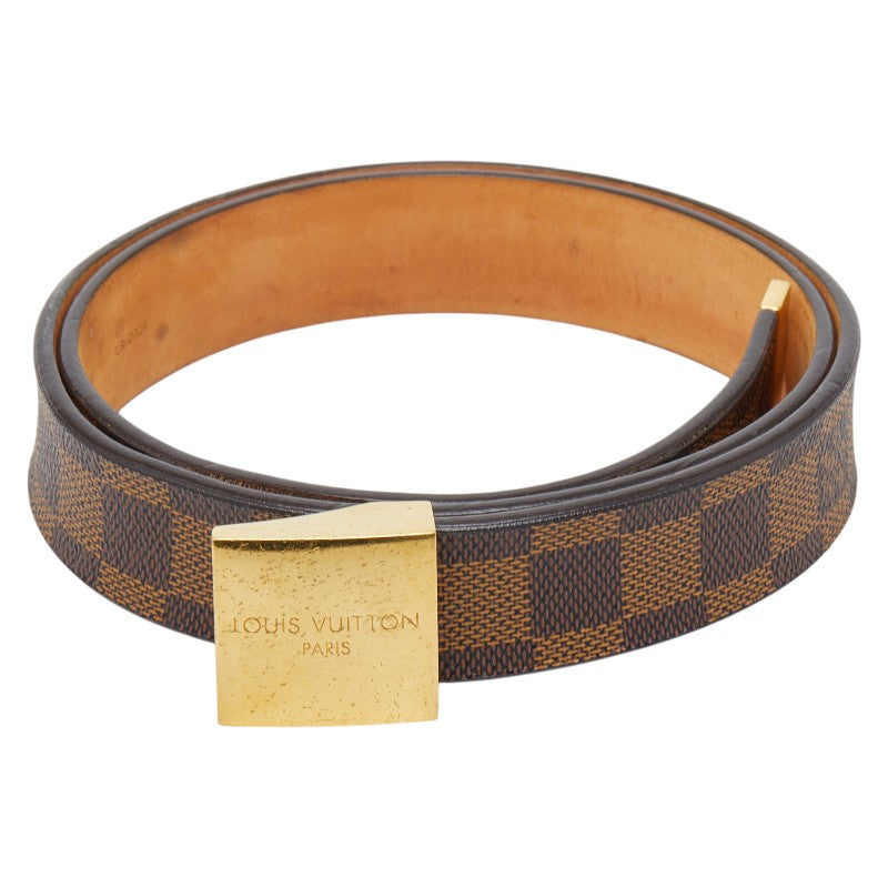 ルイ ヴィトン ダミエ サンチュール キャレ ベルト 85/34 M6802U ブラウン ゴールド PVC レザー メンズ LOUIS VUITTON 【中古】