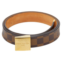 ルイ ヴィトン ダミエ サンチュール キャレ ベルト 85/34 M6802U ブラウン ゴールド PVC レザー メンズ LOUIS VUITTON 【中古】