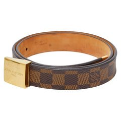 ルイ ヴィトン ダミエ サンチュール キャレ ベルト 85/34 M6802U ブラウン ゴールド PVC レザー メンズ LOUIS VUITTON 【中古】