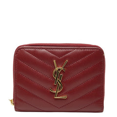 サンローラン YSLロゴ Vステッチ 二つ折り財布 403723 レッド レザー レディース SAINT LAURENT 【中古】
