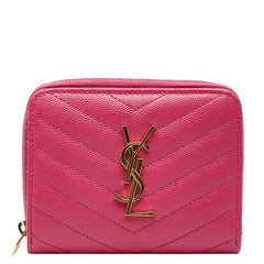 サンローラン YSLロゴ Vステッチ 二つ折り財布 668288 ピンク レザー レディース SAINT LAURENT 【中古】