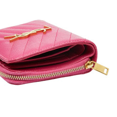 サンローラン YSLロゴ Vステッチ 二つ折り財布 668288 ピンク レザー レディース SAINT LAURENT 【中古】