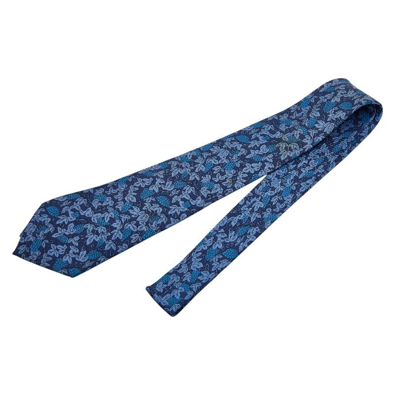 エルメス フラワー 花柄 ネクタイ ブルー シルク メンズ HERMES 【中古】