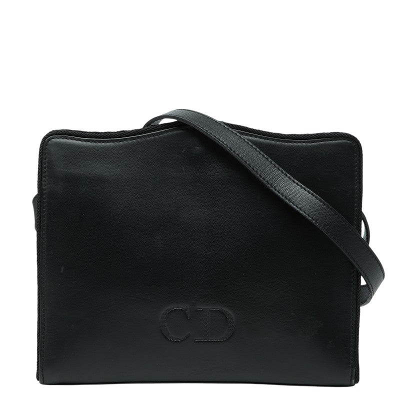 ディオール CDロゴ 斜め掛け ショルダーバッグ ブラック レザー レディース Dior 中古
