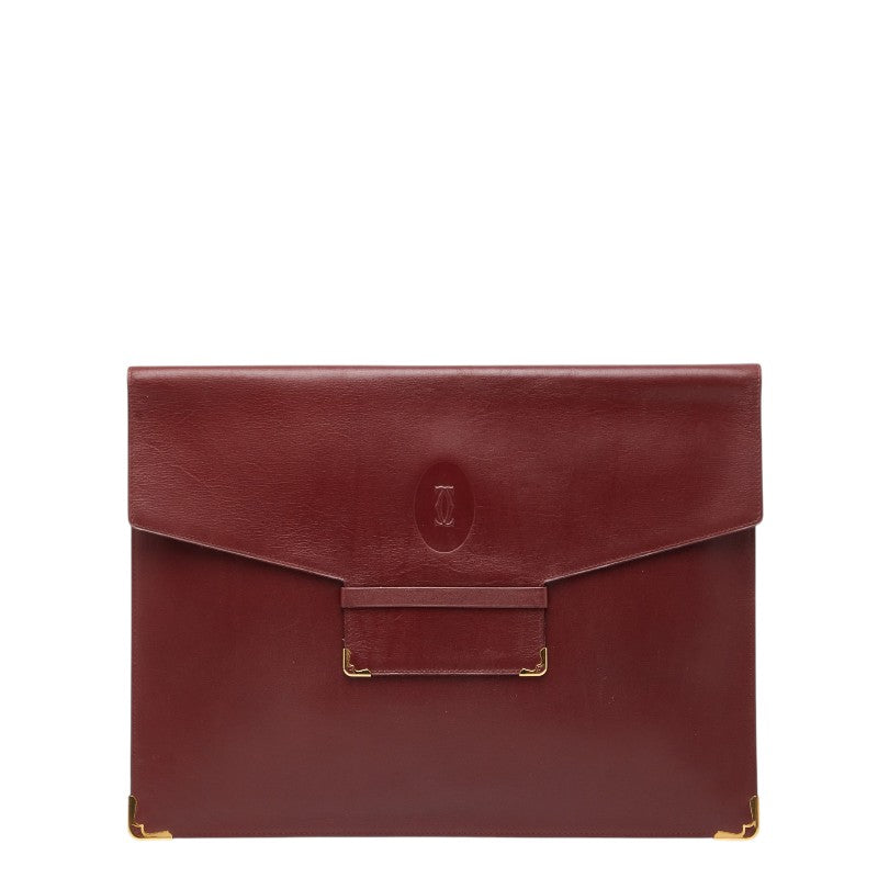 カルティエ マストライン クラッチバッグ セカンドバッグ ビジネスバッグ ヴィンテージ ワインレッド レザー メンズ CARTIER 【中古】