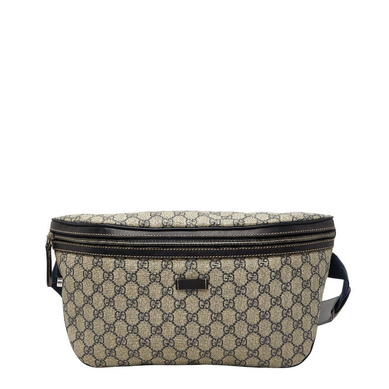 グッチ GGスプリーム ボディバッグ ウエストバッグ 211110 ベージュ ネイビー PVC レザー メンズ GUCCI 【中古】
