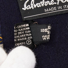 サルヴァトーレフェラガモ 総柄 マフラー ネイビー マルチカラー カシミヤ レディース Salvatore Ferragamo 中古