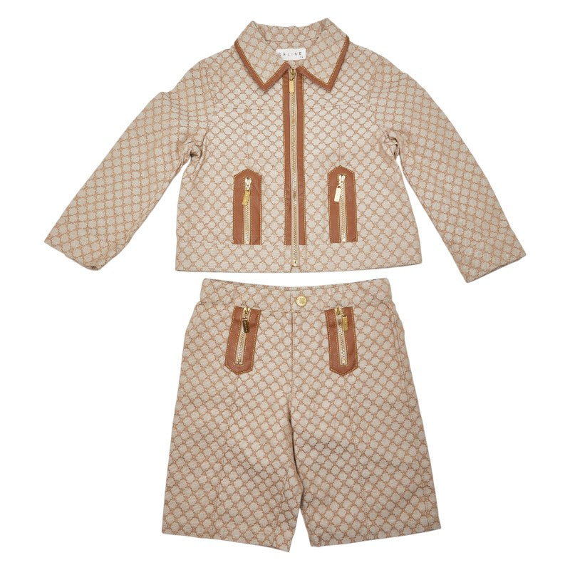 セリーヌ マカダム セットアップ ジャケット パンツ サイズ:110 ベージュ ブラウン コットン キッズ CELINE 【中古】
