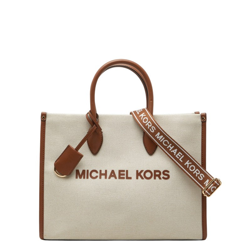 マイケルコース MIRELLA EW トートバッグ ショルダーバッグ 2WAY ベージュ ブラウン キャンバス レザー レディース Michael Kors 中古