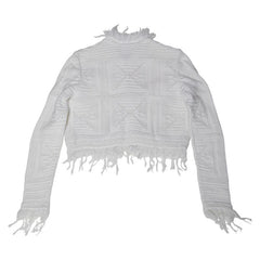 シャネル ココマーク カメリア ボタン ニット フリンジ カーディガン サイズ42 P25854V01863 ホワイト コットン ポリエステル レディース CHANEL 【中古】