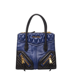 ミュウミュウ バイカー ハンドバッグ RN1032 ブルー ブラック レザー レディース MIUMIU 【中古】