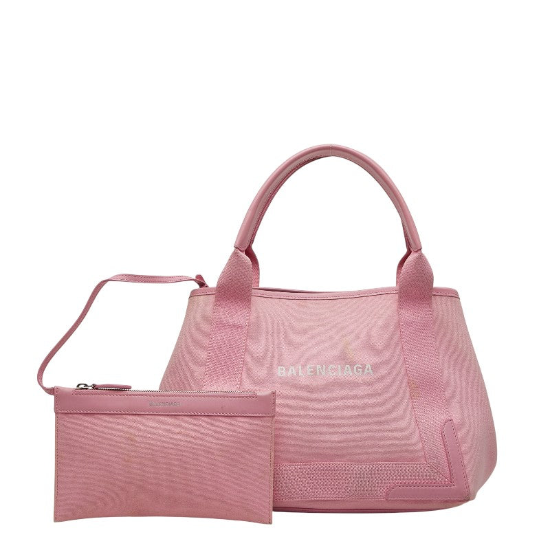 バレンシアガ ネイビーカバスS ハンドバッグ 339933 ピンク キャンバス レザー レディース BALENCIAGA 【中古】