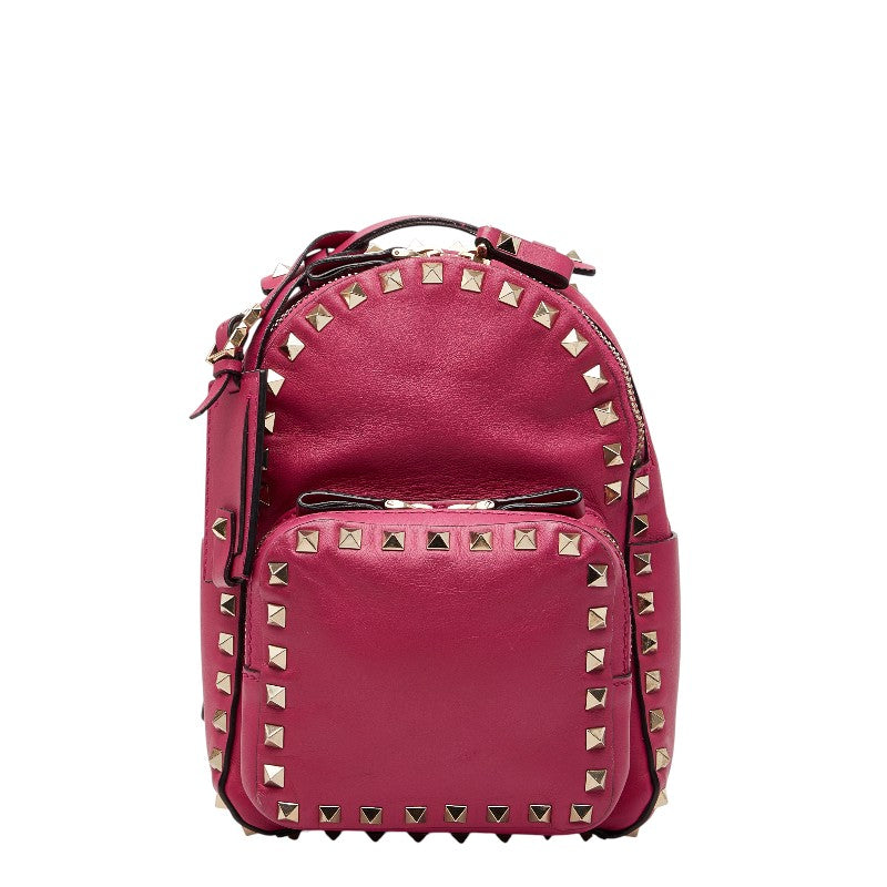 ヴァレンティノ ロックスタッズ リュック バックパック ピンク レザー レディース VALENTINO 【中古】