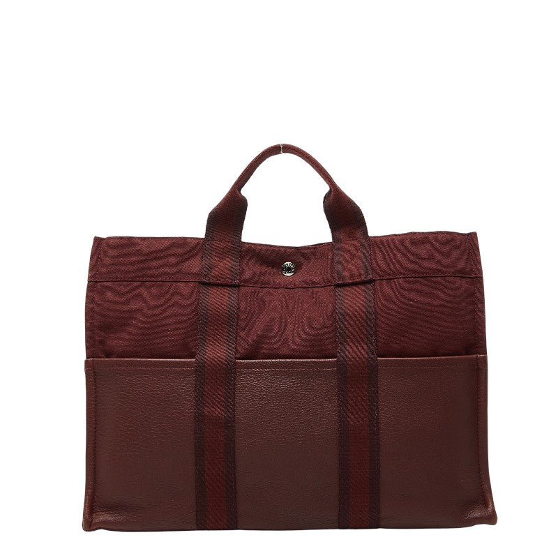 エルメス フールトゥMM ハーフレザー トートバッグ ハンドバッグ ワインレッド ボルドー キャンバス レザー レディース HERMES 【中古】