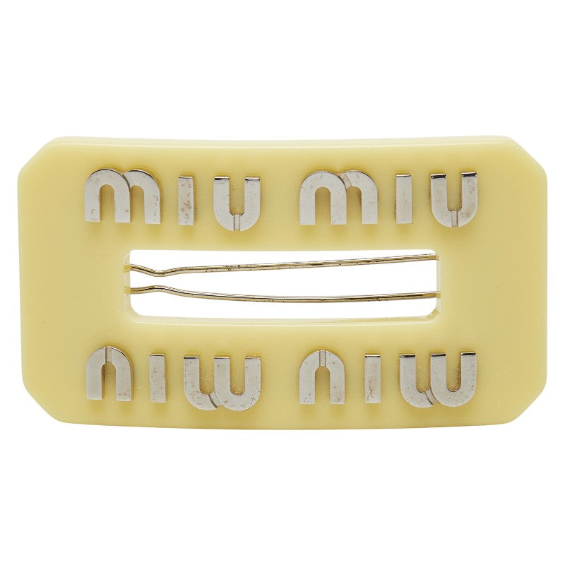 ミュウミュウ リジットプレックス ロゴ バレッタ ヘアクリップ イエロー シルバー プラスチック レディース MIUMIU 【中古】