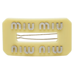 ミュウミュウ リジットプレックス ロゴ バレッタ ヘアクリップ イエロー シルバー プラスチック レディース MIUMIU 【中古】