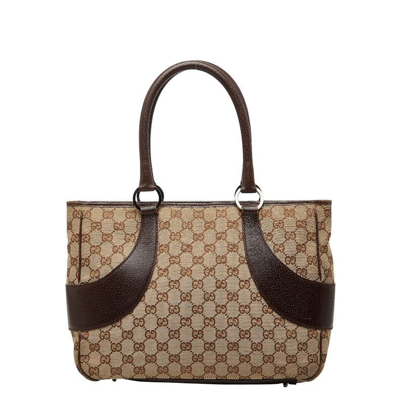 グッチ GGキャンバス ハンドバッグ トートバッグ 113011 ブラウン ベージュ キャンバス レザー レディース GUCCI 【中古】