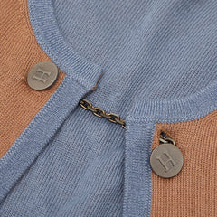 エルメス Hロゴ クルーネック カーディガン サイズ XS ブラウン ブルー カシミヤ100% レディース HERMES 【中古】