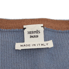 エルメス Hロゴ クルーネック カーディガン サイズ XS ブラウン ブルー カシミヤ100% レディース HERMES 【中古】