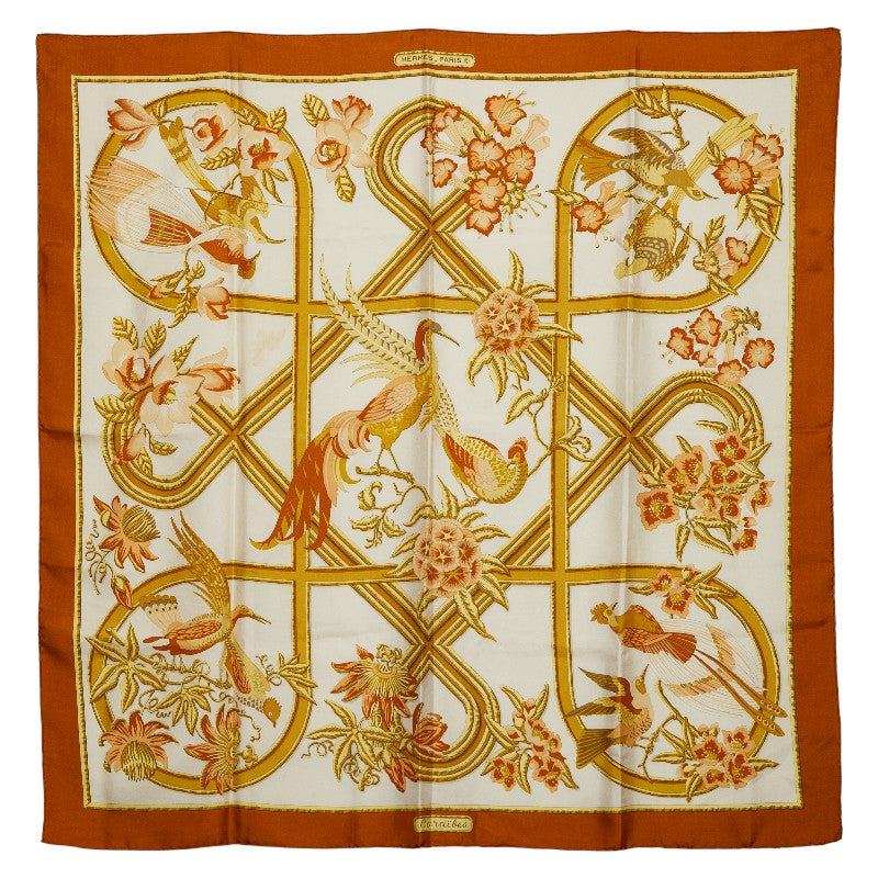 エルメス カレ 90 カリブ Caraibes スカーフ ブラウン シルク レディース HERMES 【中古】