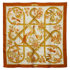 エルメス カレ 90 カリブ Caraibes スカーフ ブラウン シルク レディース HERMES 【中古】