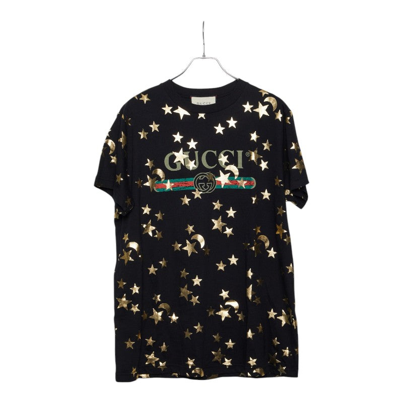 グッチ シェリーライン スター ムーン クルーネック Tシャツ 半袖 サイズM ブラック コットン メンズ GUCCI 【中古】