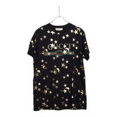 グッチ シェリーライン スター ムーン クルーネック Tシャツ 半袖 サイズM ブラック コットン メンズ GUCCI 【中古】