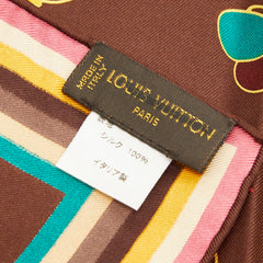 ルイ ヴィトン モノグラム チョウ 蝶 モチーフ スカーフ 400505 ブラウン マルチカラー シルク レディース LOUIS VUITTON 【中古】
