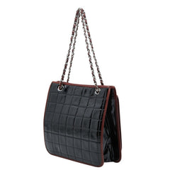 シャネル チョコバー ココマーク チェーン トートバッグ ブラック ブラウン レザー エナメル レディース CHANEL 【中古】