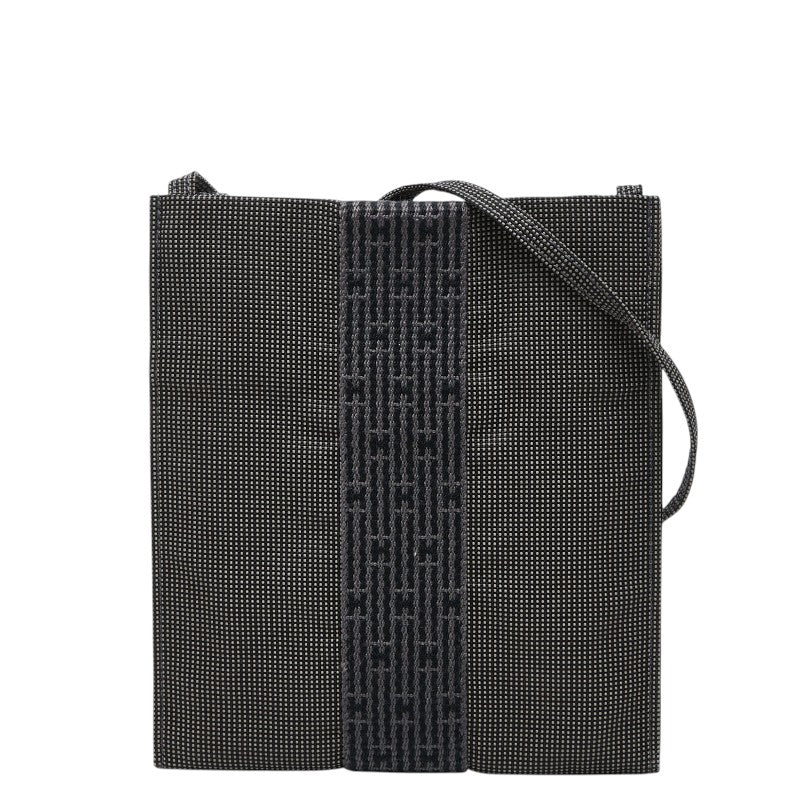 エルメス エールライン 斜め掛け ショルダーバッグ ポシェット ブラック グレー キャンバス レディース HERMES 【中古】