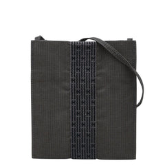 エルメス エールライン 斜め掛け ショルダーバッグ ポシェット ブラック グレー キャンバス レディース HERMES 【中古】