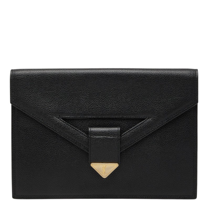 サンローラン YSL ロゴプレート ヴィンテージ クラッチバッグ セカンドバッグ ブラック レザー レディース SAINT LAURENT 【中古】