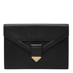 サンローラン YSL ロゴプレート ヴィンテージ クラッチバッグ セカンドバッグ ブラック レザー レディース SAINT LAURENT 【中古】