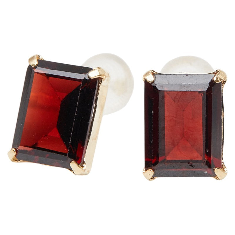 K18YG イエローゴールド ガーネット3.50ct スタッドピアス ピアス レディース 【中古】