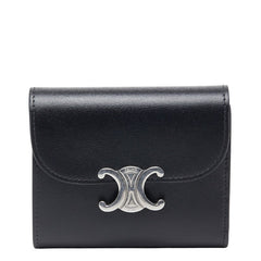セリーヌ トリオンフ スモールフラップウォレット 三つ折り財布 ブラック レザー レディース CELINE 【中古】
