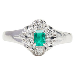 Pt900 プラチナ エメラルド0.22ct ダイヤ0.08ct リング 指輪 レディース 11.5号 【中古】