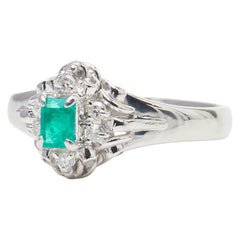 Pt900 プラチナ エメラルド0.22ct ダイヤ0.08ct リング 指輪 レディース 11.5号 【中古】