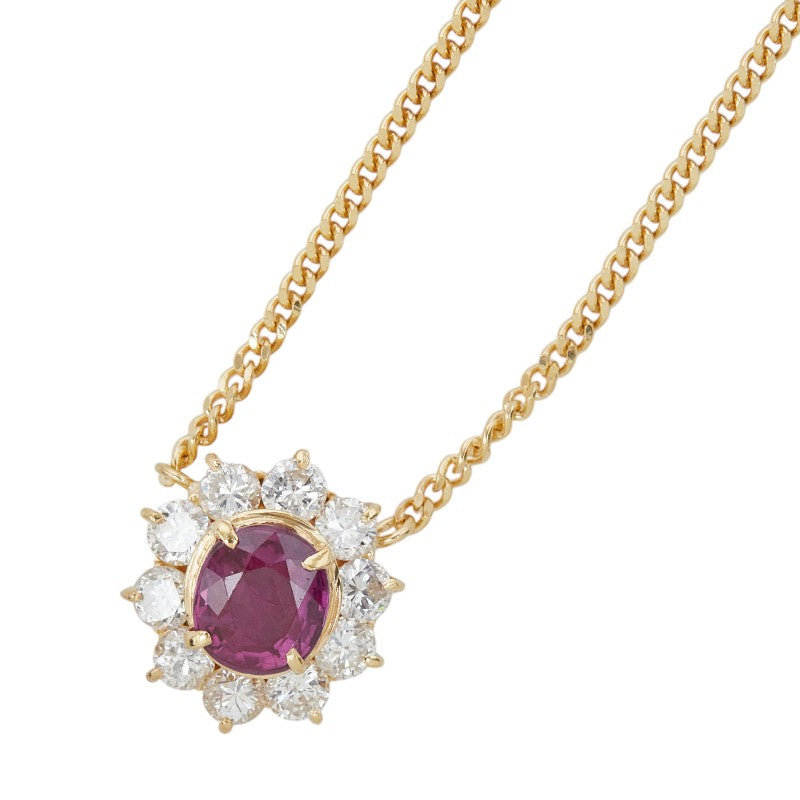 K18YG イエローゴールド ルビー0.92ct ダイヤ0.88ct ペンダント ネックレス レディース 【中古】