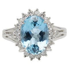 Pt900 プラチナ アクアマリン2.94ct ダイヤ0.47ct リング 指輪 レディース 11.5号 【中古】