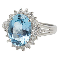 Pt900 プラチナ アクアマリン2.94ct ダイヤ0.47ct リング 指輪 レディース 11.5号 【中古】