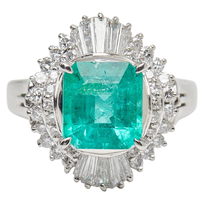 Pt900 プラチナ エメラルド2.19ct ダイヤ0.77ct リング 指輪 レディース 12号 【中古】