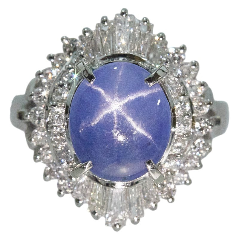Pt900 プラチナ スターサファイア5.14ct ダイヤ0.95ct リング 指輪 レディース 11号 【中古】