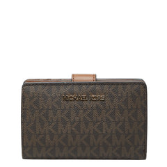 マイケルコース MKシグネチャー JET SET TRAVEL ビルフォールド コンパクト ウォレット ミディアム 二つ折り財布 ブラウン PVC レディース Michael Kors 【中古】