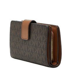 マイケルコース MKシグネチャー JET SET TRAVEL ビルフォールド コンパクト ウォレット ミディアム 二つ折り財布 ブラウン PVC レディース Michael Kors 【中古】